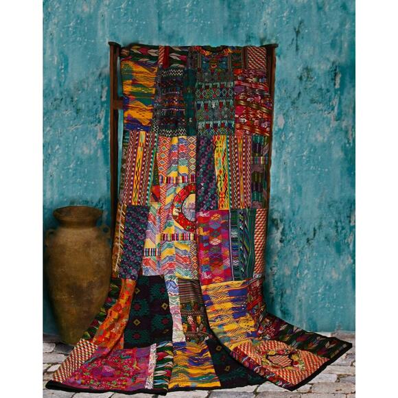 King-size Mixed Huipile Guatemalan Patchwork Quilt Set - Picture 1 of 9